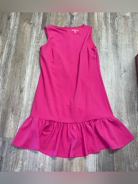 Betsey Johnson Dress Ruffle Hem Sz 12 Solid Fuschia Coded Pin Up Rockabilly